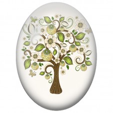 Cabochon en Verre Illustré Arbre Fleuri Vert et Or aux Papillons 13x18, 18x25 ou 30x40mm - Titre pour la création de bijoux fant