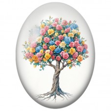 Cabochon en Verre Illustré Arbre aux Roses Multicolores 13x18, 18x25 ou 30x40mm pour la Création de Bijoux Fantaisie - DIY