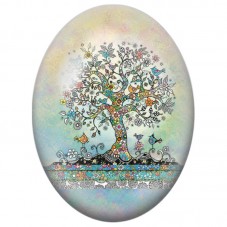 Cabochon en Verre Illustré Arbre Fantaisie aux Oiseaux 13x18, 18x25 ou 30x40mm pour la Création de Bijoux Fantaisie - DIY