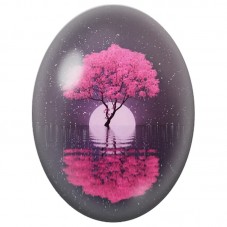 Cabochon en Verre Illustré Arbre Rose Refleté sous les Étoiles 13x18, 18x25 ou 30x40mm pour la Création de Bijoux Fantaisie - DI