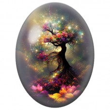 Cabochon en Verre Illustré Arbre Cosmique aux Fleurs Lumineuses 13x18, 18x25 ou 30x40mm pour la Création de Bijoux Fantaisie - D