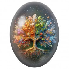 Cabochon en Verre Illustré Arbre de Vie aux Couleurs des Saisons 13x18, 18x25 ou 30x40mm pour la Création de Bijoux Fantaisie - 