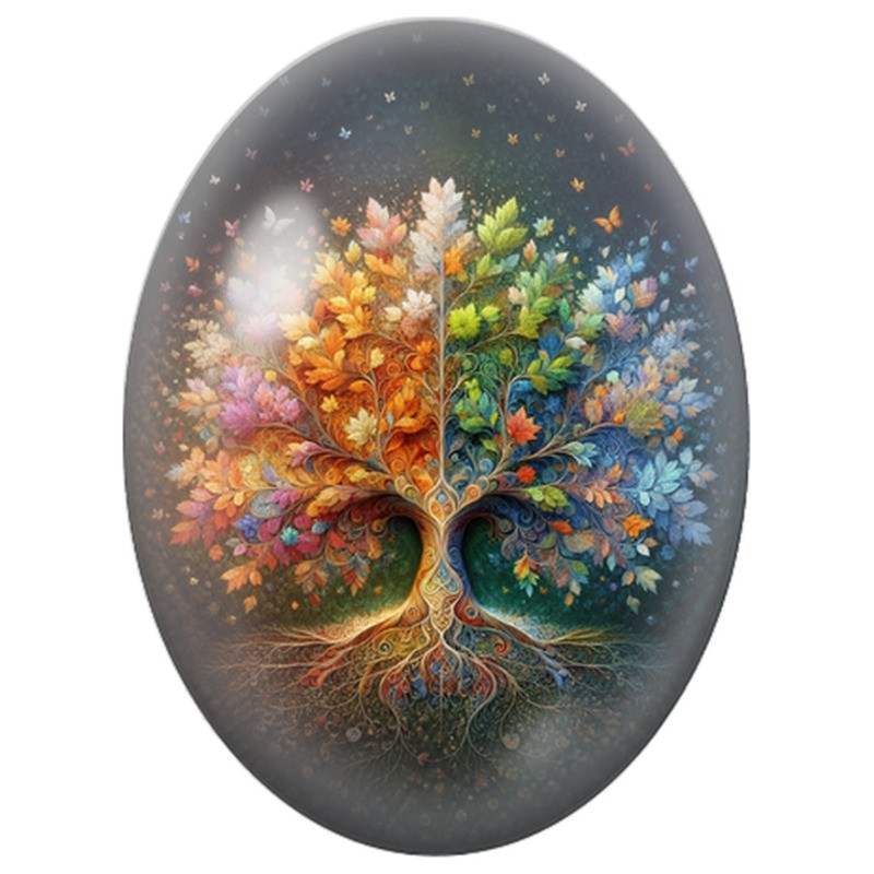 Cabochon en Verre Illustré Arbre de Vie aux Couleurs des Saisons 13x18, 18x25 ou 30x40mm