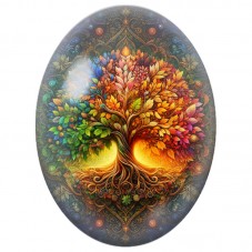 Cabochon en Verre Illustré Arbre de Vie Ornemental 13x18, 18x25 ou 30x40mm pour la Création de Bijoux Fantaisie - DIY