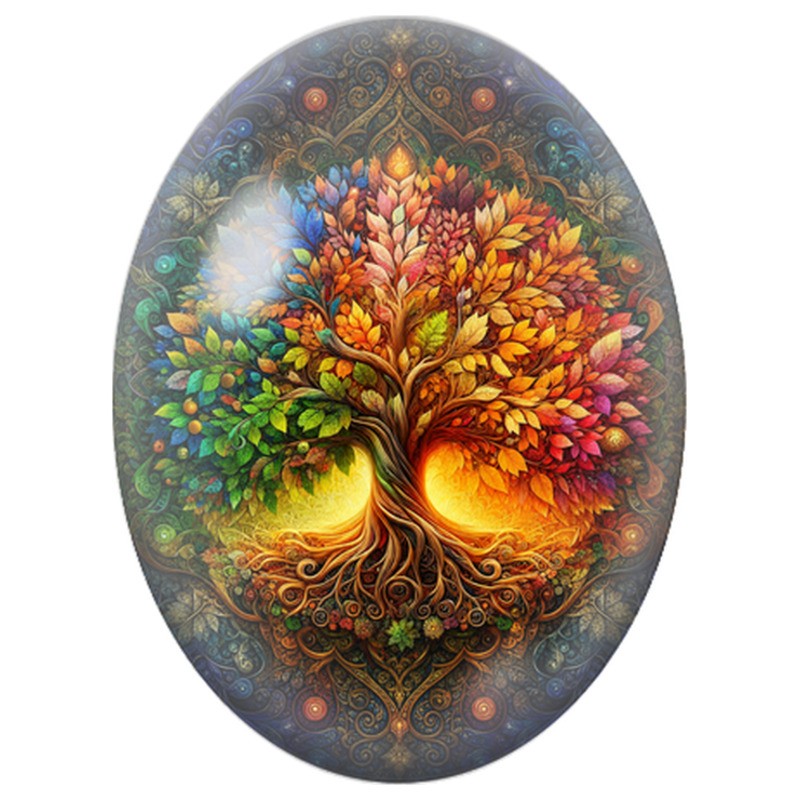 Cabochon en Verre Illustré Arbre de Vie Ornemental 13x18, 18x25 ou 30x40mm