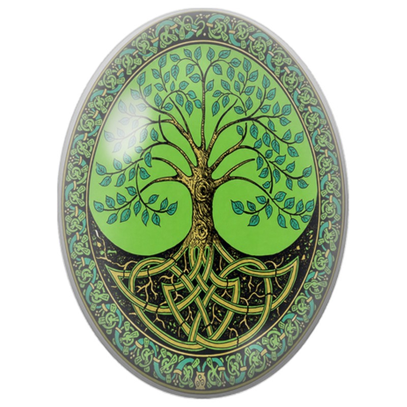 Cabochon en Verre Illustré Arbre Celtique Vert 13x18, 18x25 ou 30x40mm