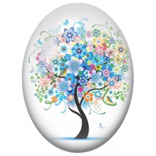 Cabochon en Verre Illustré Arbre Fleuri Bleu aux Papillons 13x18, 18x25 ou 30x40mm pour la Création de Bijoux Fantaisie - DIY