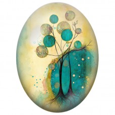 Cabochon en Verre Illustré Arbres Abstraits aux Cercles Turquoise 13x18, 18x25 ou 30x40mm pour la Création de Bijoux Fantaisie -