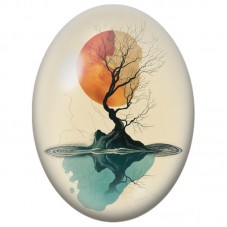 Cabochon en Verre Illustré Arbre Refleté entre Soleil et Eau 13x18, 18x25 ou 30x40mm pour la Création de Bijoux Fantaisie - DIY