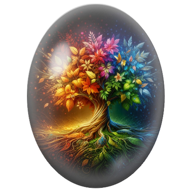 Cabochon en Verre Illustré Arbre de Vie aux Quatre Couleurs 13x18, 18x25 ou 30x40mm