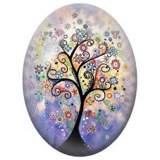 Cabochon en Verre Illustré Arbre Doodle aux Fleurs et aux Spirales 13x18, 18x25 ou 30x40mm pour la Création de Bijoux Fantaisie 