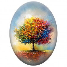 Cabochon en Verre Illustré Arbre Pointilliste Arc-en-Ciel 13x18, 18x25 ou 30x40mm pour la Création de Bijoux Fantaisie - DIY