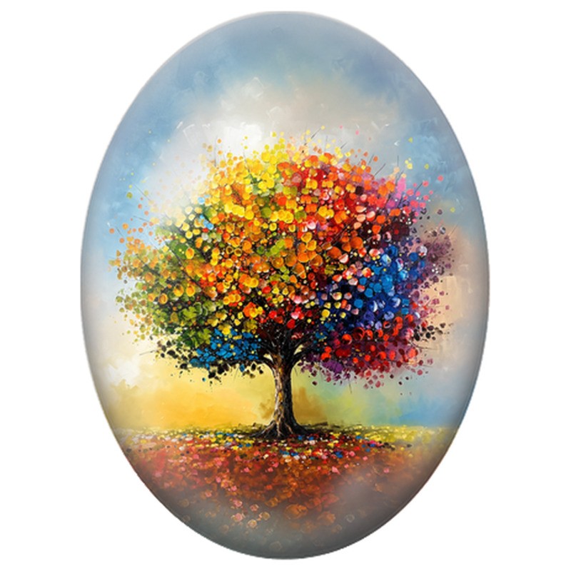 Cabochon en Verre Illustré Arbre Pointilliste Arc-en-Ciel 13x18, 18x25 ou 30x40mm