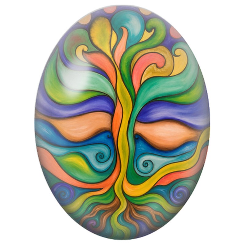 Cabochon en Verre Illustré Arbre Abstrait aux Vagues Colorées 13x18, 18x25 ou 30x40mm