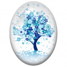 Cabochon en Verre Illustré Arbre Bleu aux Fleurs et aux Flocons 13x18, 18x25 ou 30x40mm pour la Création de Bijoux Fantaisie - D