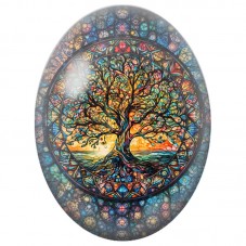 Cabochon en Verre Illustré Arbre de Vie en Vitrail Coloré 13x18, 18x25 ou 30x40mm pour la Création de Bijoux Fantaisie - DIY