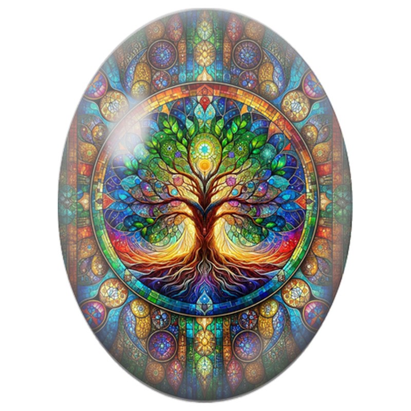 Cabochon en Verre Illustré Arbre de Vie en Rosace 13x18, 18x25 ou 30x40mm