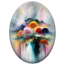 Cabochon en Verre Illustré Bosquet Coloré sur Paysage de Montagne 13x18, 18x25 ou 30x40mm pour la Création de Bijoux Fantaisie -