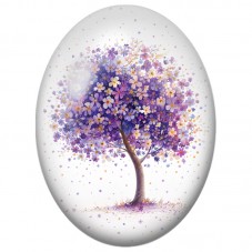 Cabochon en Verre Illustré Arbre Fleuri Violet 13x18, 18x25 ou 30x40mm pour la Création de Bijoux Fantaisie - DIY