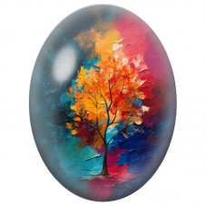 Cabochon en Verre Illustré Arbre d’Automne en Peinture Abstraite 13x18, 18x25 ou 30x40mm pour la Création de Bijoux Fantaisie - 
