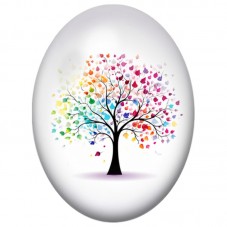 Cabochon en Verre Illustré Arbre Arc-en-Ciel aux Feuilles 13x18, 18x25 ou 30x40mm pour la Création de Bijoux Fantaisie - DIY