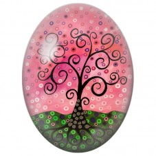 Cabochon en Verre Illustré Arbre Graphique aux Volutes Noires sur Fond Rose 13x18, 18x25 ou 30x40mm - Titre pour la création de 