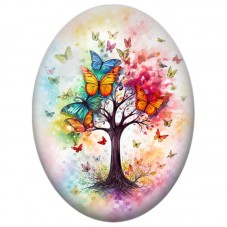 Cabochon en Verre Illustré Arbre aux Papillons Multicolores 13x18, 18x25 ou 30x40mm pour la Création de Bijoux Fantaisie - DIY