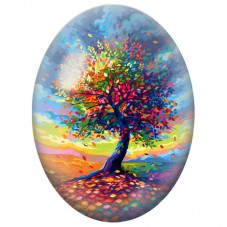 Cabochon en Verre Illustré Arbre aux Feuilles Multicolores 13x18, 18x25 ou 30x40mm pour la Création de Bijoux Fantaisie - DIY