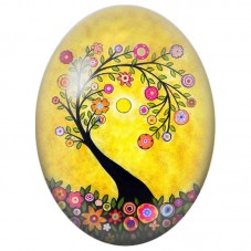 Cabochon en Verre Illustré Arbre Courbé aux Fleurs Rondes 13x18, 18x25 ou 30x40mm pour la Création de Bijoux Fantaisie - DIY