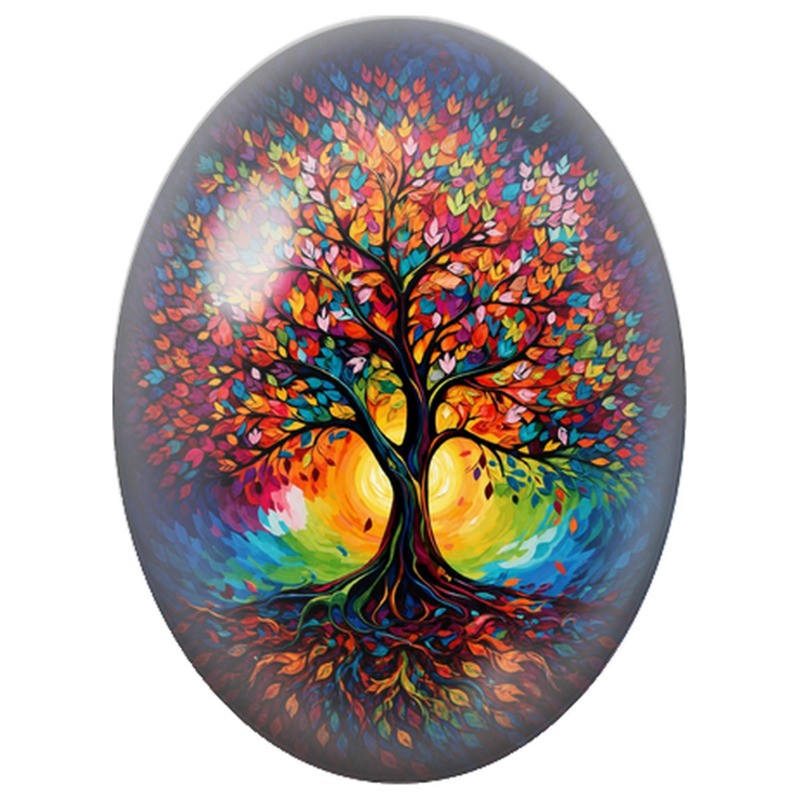 Cabochon en Verre Illustré Arbre de Vie aux Deux Lumières 13x18, 18x25 ou 30x40mm