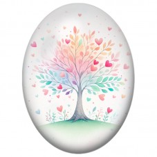 Cabochon en Verre Illustré Arbre Pastel aux Feuilles en Cœur 13x18, 18x25 ou 30x40mm pour la Création de Bijoux Fantaisie - DIY