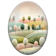 Cabochon en Verre Illustré Paysage de Petits Arbres Pastel 13x18, 18x25 ou 30x40mm pour la Création de Bijoux Fantaisie - DIY