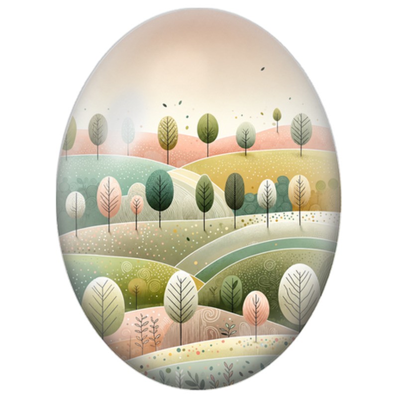 Cabochon en Verre Illustré Paysage de Petits Arbres Pastel 13x18, 18x25 ou 30x40mm