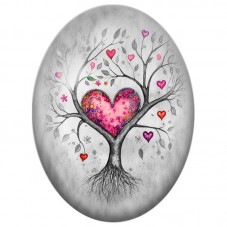 Cabochon en Verre Illustré Arbre Cœur en Noir et Blanc 13x18, 18x25 ou 30x40mm pour la Création de Bijoux Fantaisie - DIY