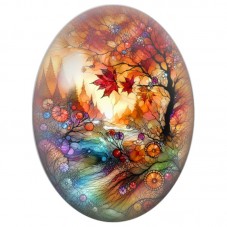 Cabochon en Verre Illustré Arbre d’Automne en Vitrail 13x18, 18x25 ou 30x40mm pour la Création de Bijoux Fantaisie - DIY