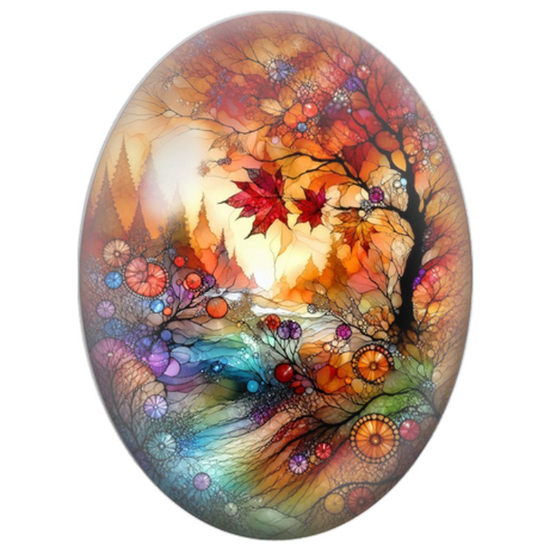 Cabochon en Verre Illustré Arbre d’Automne en Vitrail 13x18, 18x25 ou 30x40mm