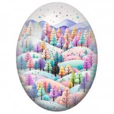 Cabochon en Verre Illustré Forêt Pastel sous les Étoiles 13x18, 18x25 ou 30x40mm pour la Création de Bijoux Fantaisie - DIY