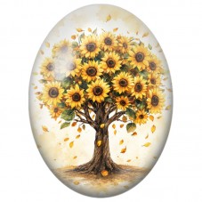 Cabochon en Verre Illustré Arbre aux Tournesols 13x18, 18x25 ou 30x40mm pour la Création de Bijoux Fantaisie - DIY