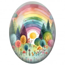 Cabochon en Verre Illustré Forêt Arc-en-Ciel au Soleil 13x18, 18x25 ou 30x40mm pour la Création de Bijoux Fantaisie - DIY