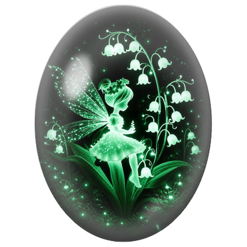 Cabochon en Verre Illustré Fée Lumineuse au Muguet 13x18, 18x25 ou 30x40mm