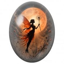 Cabochon en Verre Illustré Fée Orange au Pissenlit 13 x 18, 18 x 25 ou 30 x 40 mm pour la Création de Bijoux Fantaisie - DIY