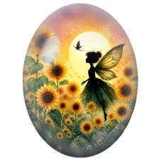 Cabochon en Verre Illustré Fée aux Ailes Dorées 13 x 18, 18 x 25 ou 30 x 40 mm pour la Création de Bijoux Fantaisie - DIY