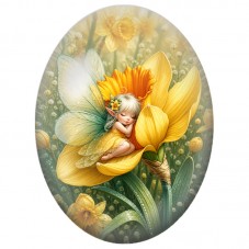 Cabochon en Verre Illustré Fée Endormie dans une Fleur 13 x 18, 18 x 25 ou 30 x 40 mm pour la Création de Bijoux Fantaisie - DIY
