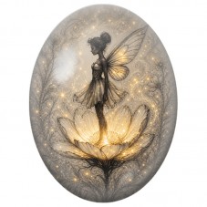 Cabochon en Verre Illustré Fée sur une Fleur Dorée 13 x 18, 18 x 25 ou 30 x 40 mm pour la Création de Bijoux Fantaisie - DIY