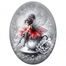 Cabochon en Verre Illustré Fée Rouge dans une Fleur 13 x 18, 18 x 25 ou 30 x 40 mm pour la Création de Bijoux Fantaisie - DIY