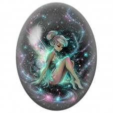 Cabochon en Verre Illustré Fée Cosmique aux Cheveux Turquoise 13 x 18, 18 x 25 ou 30 x 40 mm pour la Création de Bijoux Fantaisi