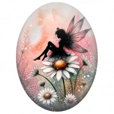 Cabochon en Verre Illustré Fée Rose sur une Marguerite 13 x 18, 18 x 25 ou 30 x 40 mm pour la Création de Bijoux Fantaisie - DIY