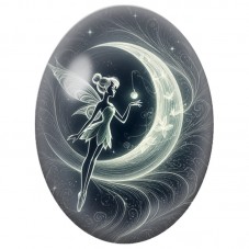Cabochon en Verre Illustré Fée sur un Croissant de Lune 13 x 18, 18 x 25 ou 30 x 40 mm pour la Création de Bijoux Fantaisie - DI