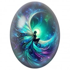 Cabochon en Verre Illustré Fée aux Ailes Turquoise 13 x 18, 18 x 25 ou 30 x 40 mm pour la Création de Bijoux Fantaisie - DIY