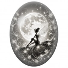 Cabochon en Verre Illustré Fée Monochrome sous la Lune 13 x 18, 18 x 25 ou 30 x 40 mm pour la Création de Bijoux Fantaisie - DIY